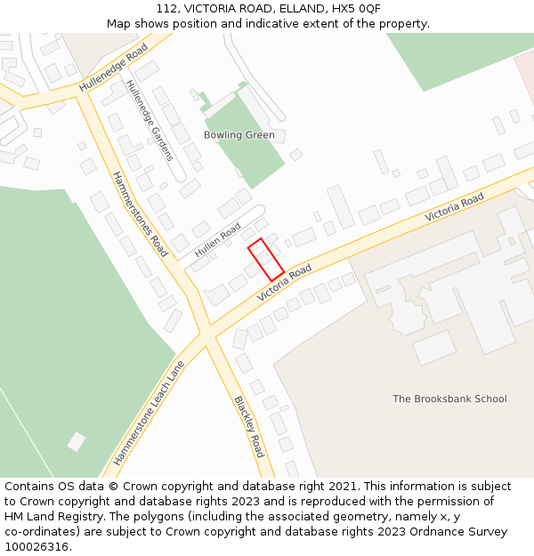 112, VICTORIA ROAD, ELLAND, HX5 0QF: Location map and indicative extent of plot