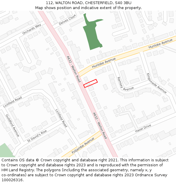 112, WALTON ROAD, CHESTERFIELD, S40 3BU: Location map and indicative extent of plot