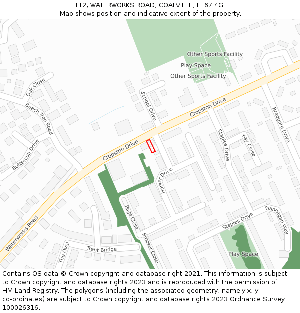 112, WATERWORKS ROAD, COALVILLE, LE67 4GL: Location map and indicative extent of plot