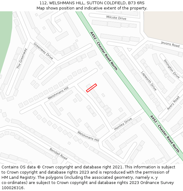 112, WELSHMANS HILL, SUTTON COLDFIELD, B73 6RS: Location map and indicative extent of plot