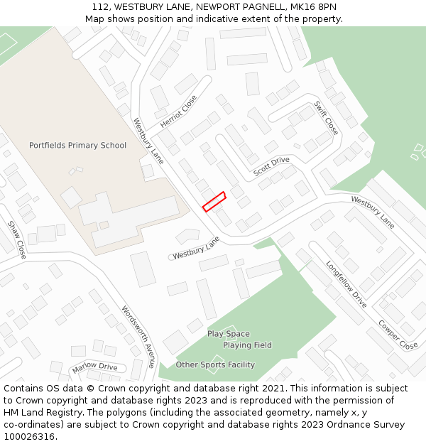 112, WESTBURY LANE, NEWPORT PAGNELL, MK16 8PN: Location map and indicative extent of plot