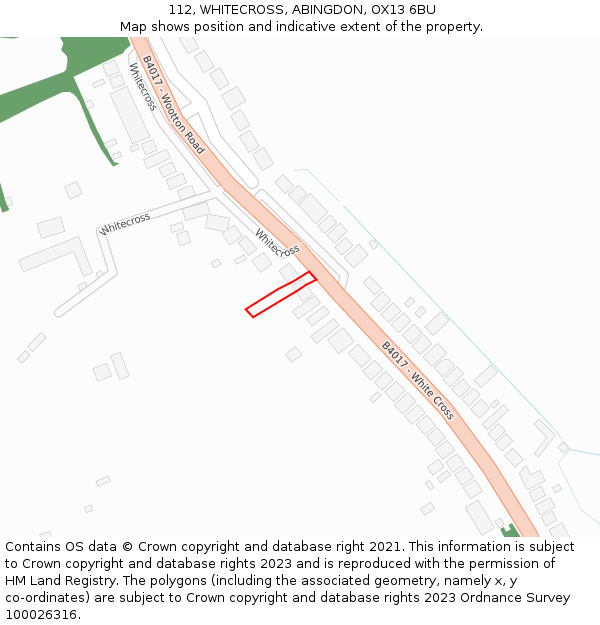112, WHITECROSS, ABINGDON, OX13 6BU: Location map and indicative extent of plot