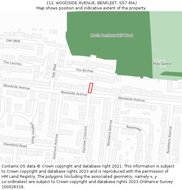 112, WOODSIDE AVENUE, BENFLEET, SS7 4NU: Location map and indicative extent of plot