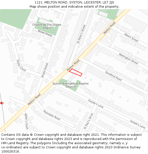 1121, MELTON ROAD, SYSTON, LEICESTER, LE7 2JS: Location map and indicative extent of plot