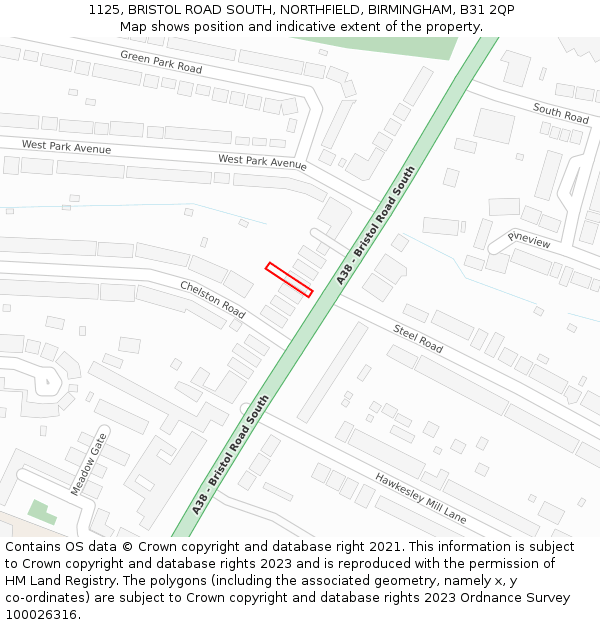 1125, BRISTOL ROAD SOUTH, NORTHFIELD, BIRMINGHAM, B31 2QP: Location map and indicative extent of plot