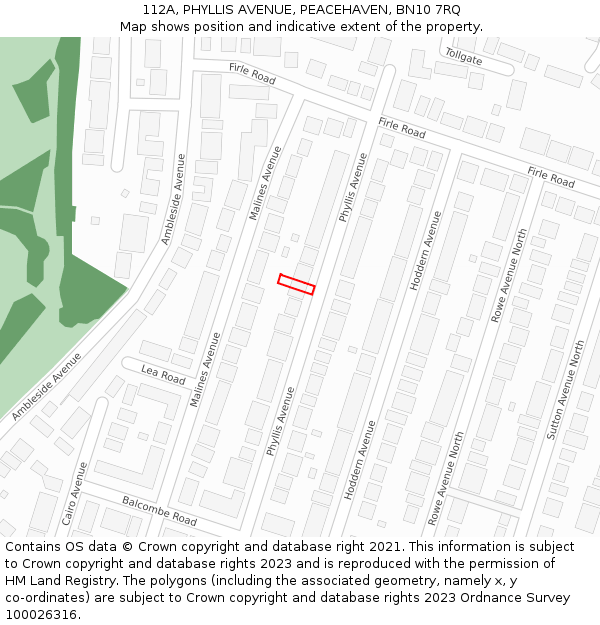 112A, PHYLLIS AVENUE, PEACEHAVEN, BN10 7RQ: Location map and indicative extent of plot