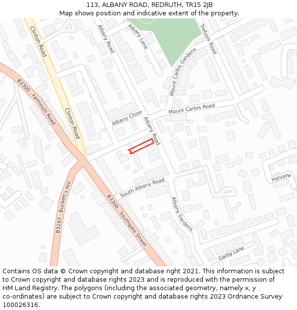 113, ALBANY ROAD, REDRUTH, TR15 2JB: Location map and indicative extent of plot