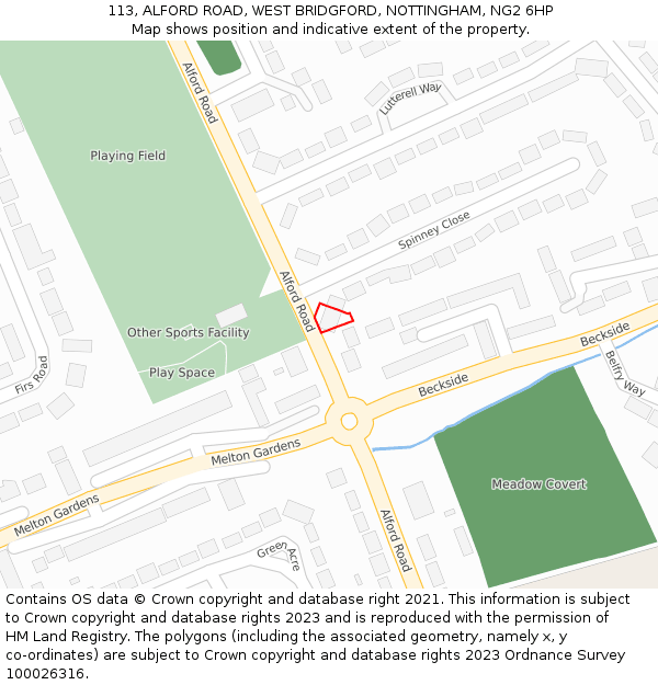 113, ALFORD ROAD, WEST BRIDGFORD, NOTTINGHAM, NG2 6HP: Location map and indicative extent of plot