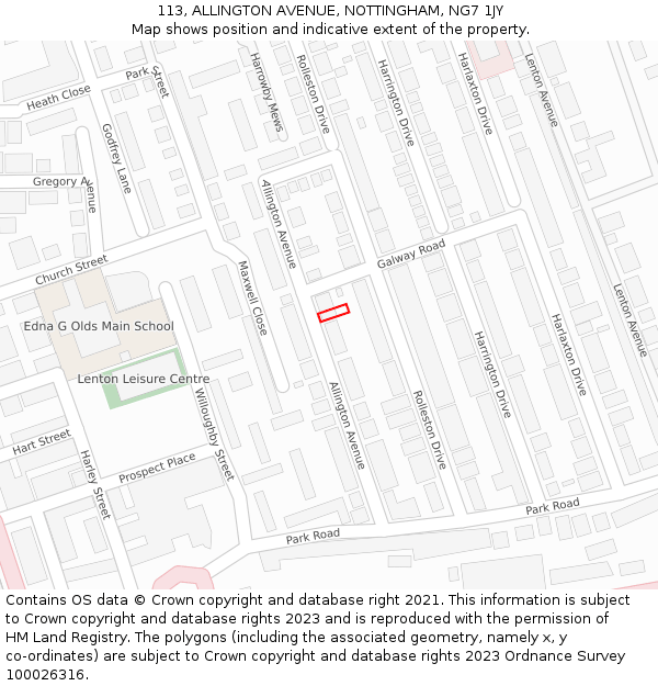 113, ALLINGTON AVENUE, NOTTINGHAM, NG7 1JY: Location map and indicative extent of plot