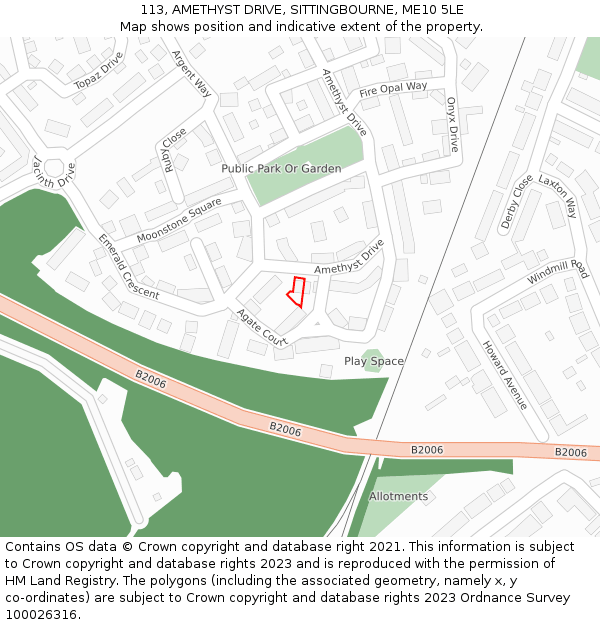 113, AMETHYST DRIVE, SITTINGBOURNE, ME10 5LE: Location map and indicative extent of plot