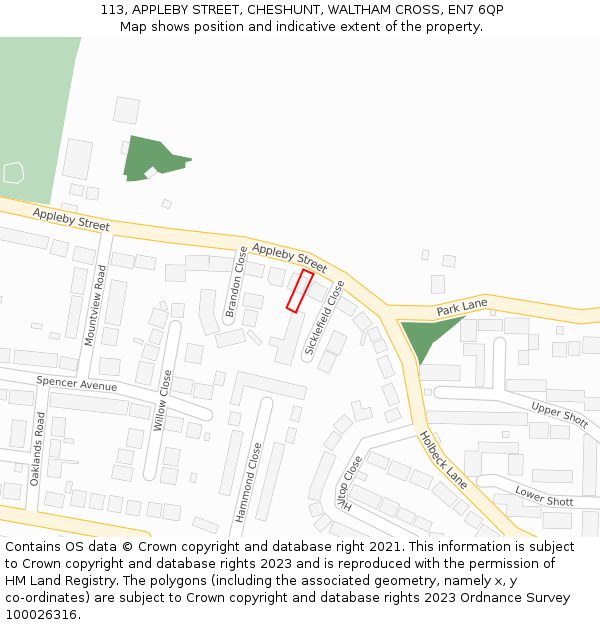 113, APPLEBY STREET, CHESHUNT, WALTHAM CROSS, EN7 6QP: Location map and indicative extent of plot