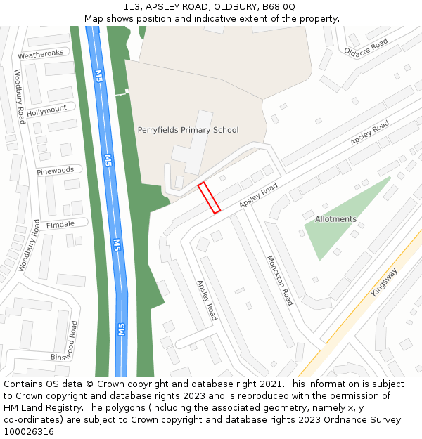 113, APSLEY ROAD, OLDBURY, B68 0QT: Location map and indicative extent of plot