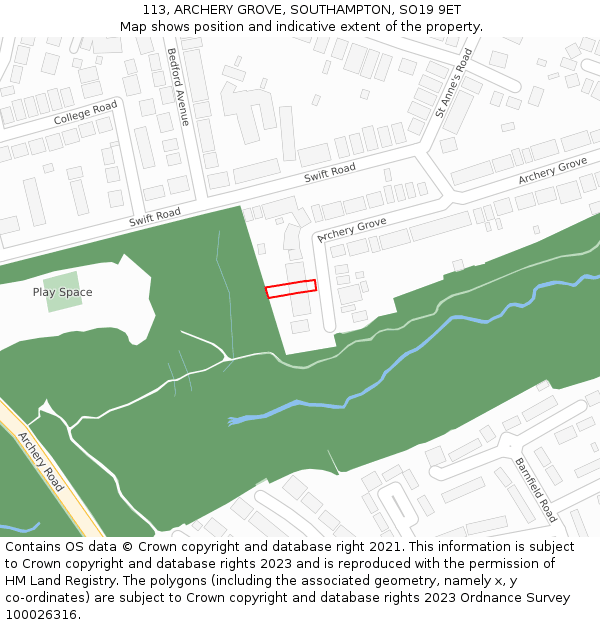 113, ARCHERY GROVE, SOUTHAMPTON, SO19 9ET: Location map and indicative extent of plot