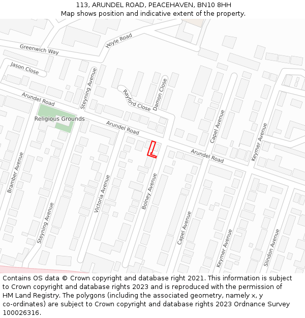 113, ARUNDEL ROAD, PEACEHAVEN, BN10 8HH: Location map and indicative extent of plot