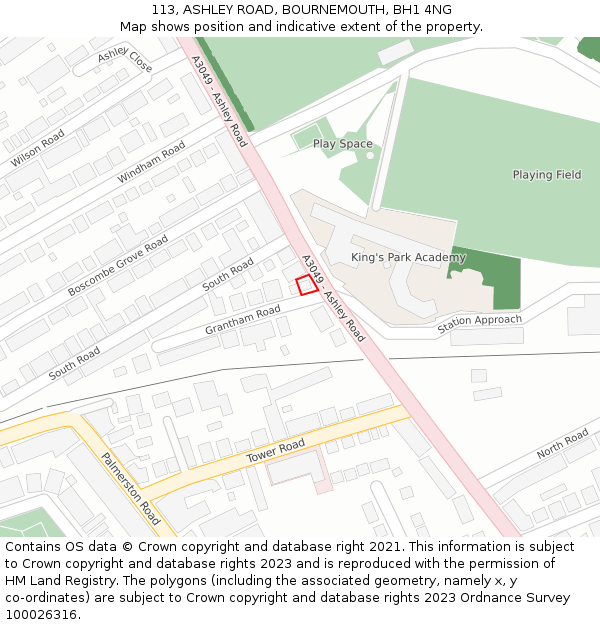 113, ASHLEY ROAD, BOURNEMOUTH, BH1 4NG: Location map and indicative extent of plot