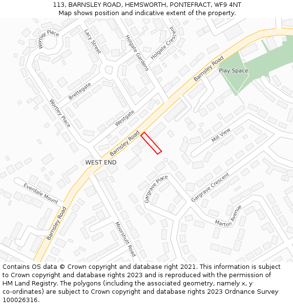 113, BARNSLEY ROAD, HEMSWORTH, PONTEFRACT, WF9 4NT: Location map and indicative extent of plot