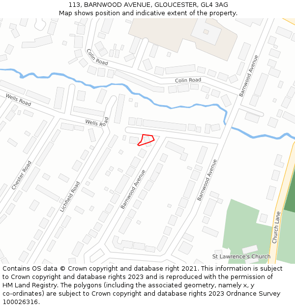 113, BARNWOOD AVENUE, GLOUCESTER, GL4 3AG: Location map and indicative extent of plot