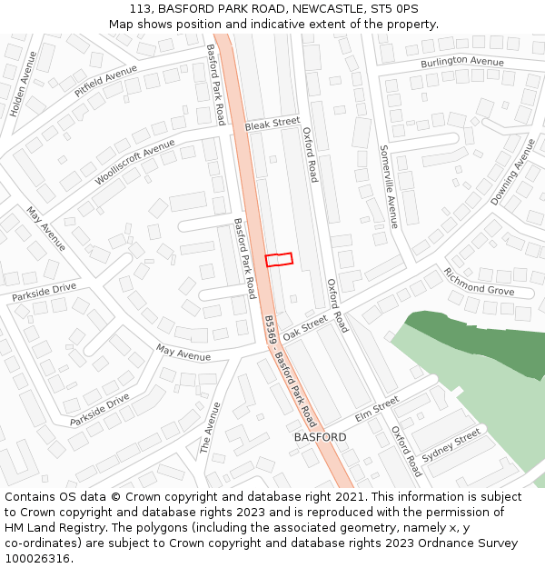 113, BASFORD PARK ROAD, NEWCASTLE, ST5 0PS: Location map and indicative extent of plot