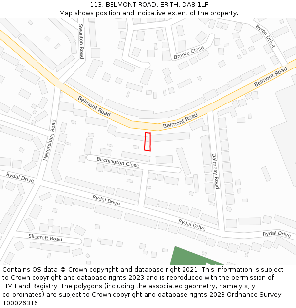 113, BELMONT ROAD, ERITH, DA8 1LF: Location map and indicative extent of plot