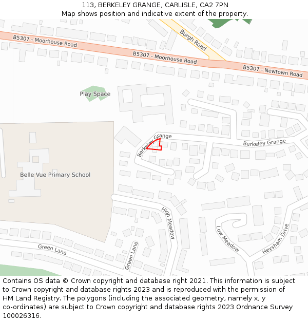113, BERKELEY GRANGE, CARLISLE, CA2 7PN: Location map and indicative extent of plot