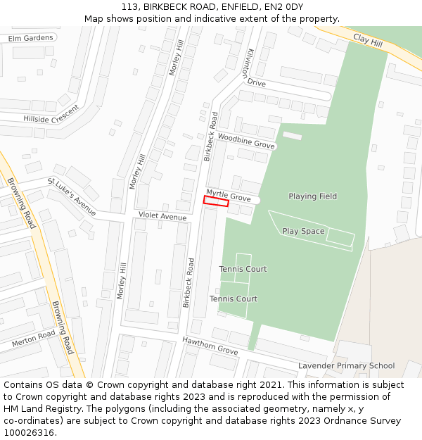 113, BIRKBECK ROAD, ENFIELD, EN2 0DY: Location map and indicative extent of plot