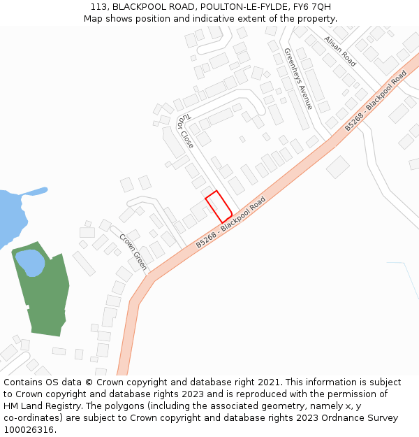 113, BLACKPOOL ROAD, POULTON-LE-FYLDE, FY6 7QH: Location map and indicative extent of plot