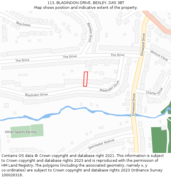 113, BLADINDON DRIVE, BEXLEY, DA5 3BT: Location map and indicative extent of plot