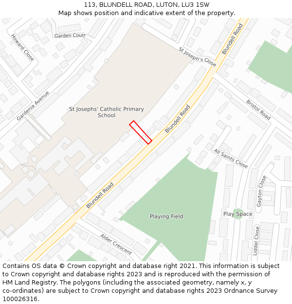 113, BLUNDELL ROAD, LUTON, LU3 1SW: Location map and indicative extent of plot