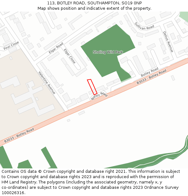 113, BOTLEY ROAD, SOUTHAMPTON, SO19 0NP: Location map and indicative extent of plot