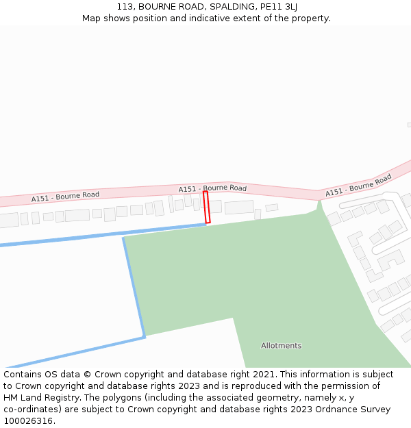 113, BOURNE ROAD, SPALDING, PE11 3LJ: Location map and indicative extent of plot