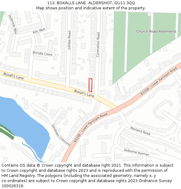 113, BOXALLS LANE, ALDERSHOT, GU11 3QQ: Location map and indicative extent of plot