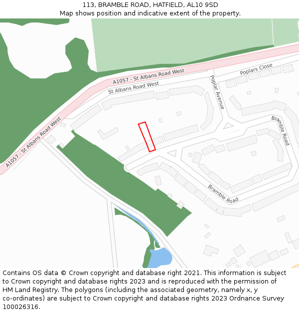 113, BRAMBLE ROAD, HATFIELD, AL10 9SD: Location map and indicative extent of plot