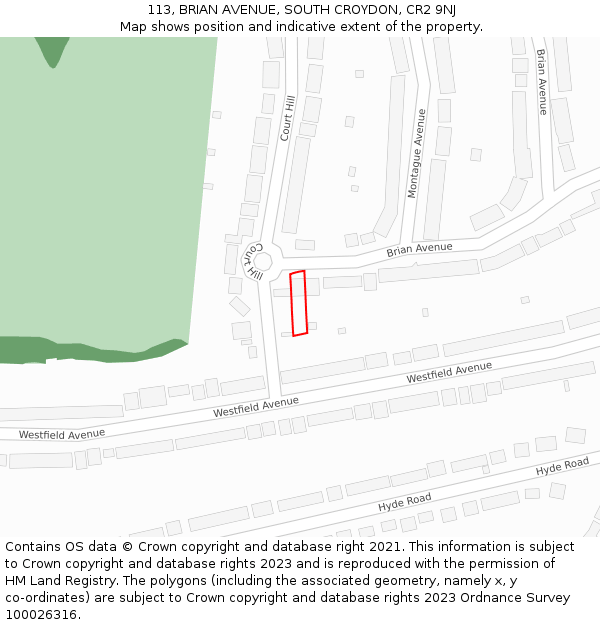 113, BRIAN AVENUE, SOUTH CROYDON, CR2 9NJ: Location map and indicative extent of plot