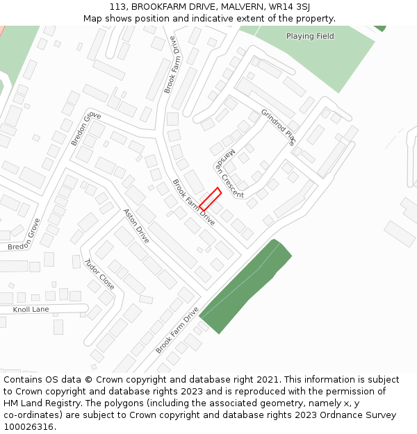 113, BROOKFARM DRIVE, MALVERN, WR14 3SJ: Location map and indicative extent of plot