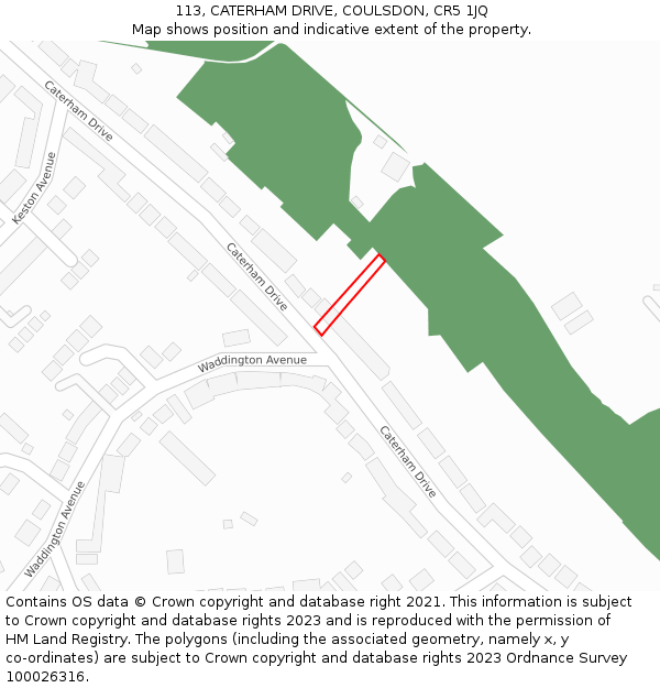 113, CATERHAM DRIVE, COULSDON, CR5 1JQ: Location map and indicative extent of plot