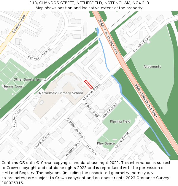 113, CHANDOS STREET, NETHERFIELD, NOTTINGHAM, NG4 2LR: Location map and indicative extent of plot