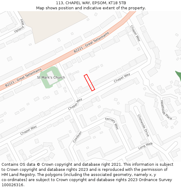 113, CHAPEL WAY, EPSOM, KT18 5TB: Location map and indicative extent of plot