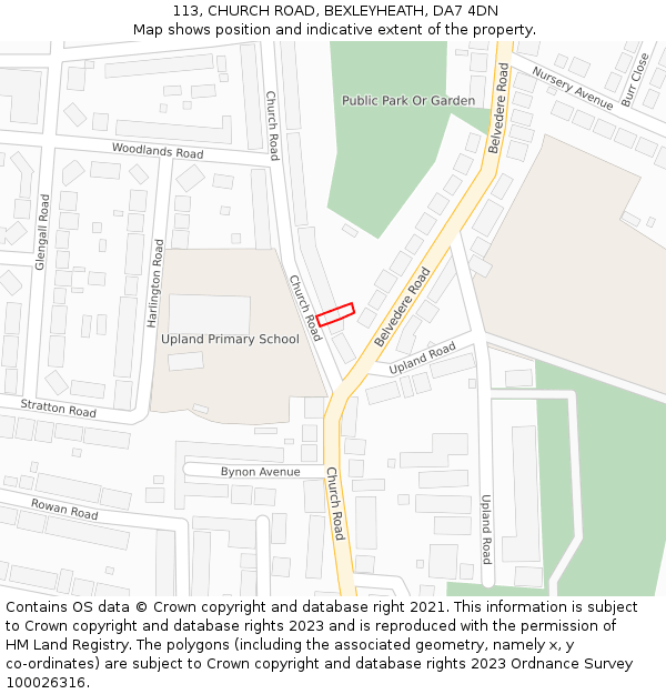 113, CHURCH ROAD, BEXLEYHEATH, DA7 4DN: Location map and indicative extent of plot