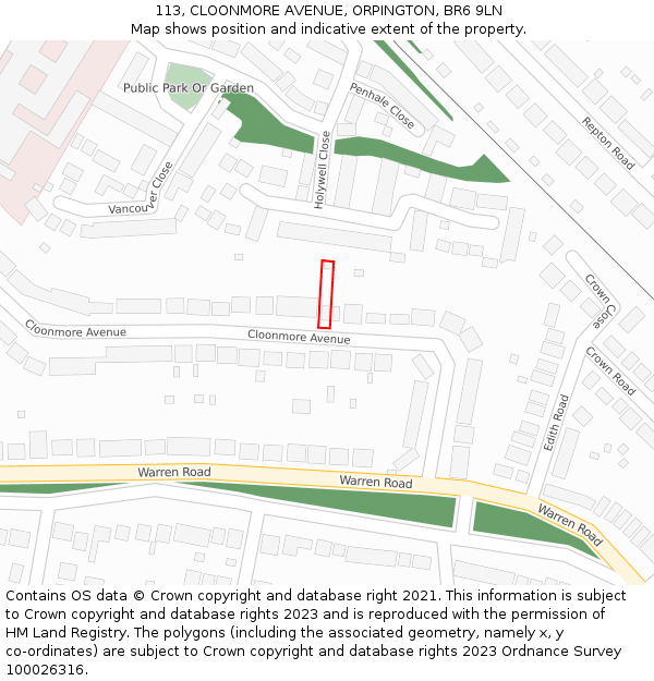 113, CLOONMORE AVENUE, ORPINGTON, BR6 9LN: Location map and indicative extent of plot