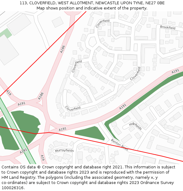 113, CLOVERFIELD, WEST ALLOTMENT, NEWCASTLE UPON TYNE, NE27 0BE: Location map and indicative extent of plot