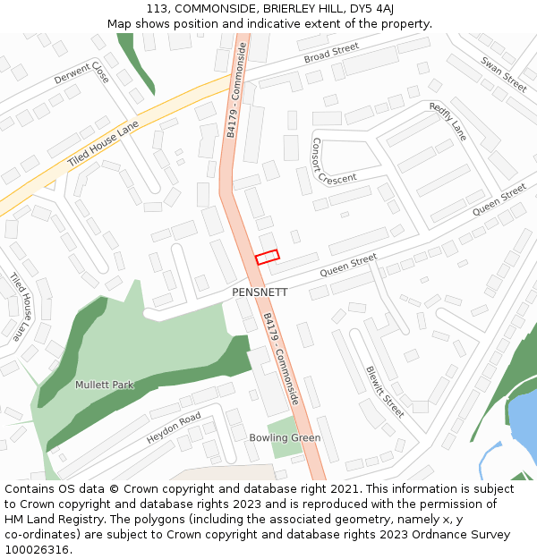 113, COMMONSIDE, BRIERLEY HILL, DY5 4AJ: Location map and indicative extent of plot