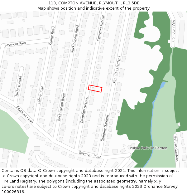 113, COMPTON AVENUE, PLYMOUTH, PL3 5DE: Location map and indicative extent of plot