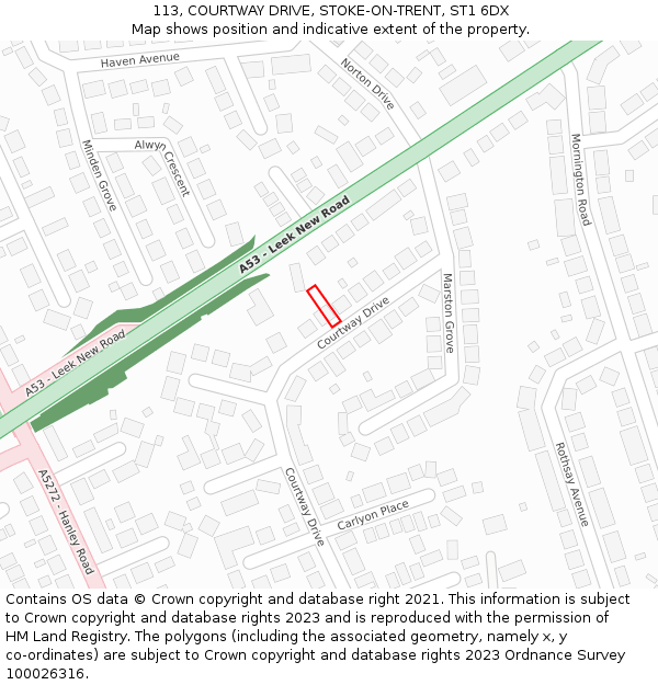 113, COURTWAY DRIVE, STOKE-ON-TRENT, ST1 6DX: Location map and indicative extent of plot