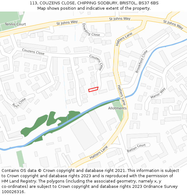 113, COUZENS CLOSE, CHIPPING SODBURY, BRISTOL, BS37 6BS: Location map and indicative extent of plot