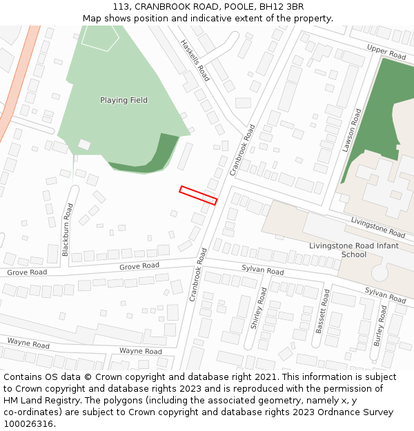 113, CRANBROOK ROAD, POOLE, BH12 3BR: Location map and indicative extent of plot