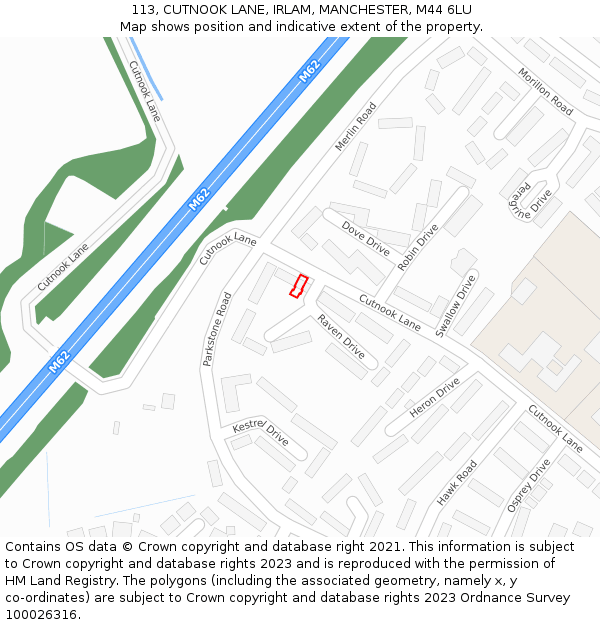 113, CUTNOOK LANE, IRLAM, MANCHESTER, M44 6LU: Location map and indicative extent of plot