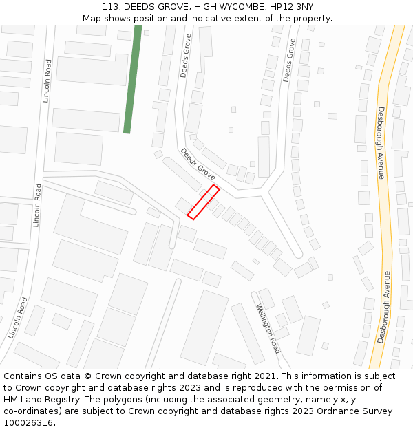 113, DEEDS GROVE, HIGH WYCOMBE, HP12 3NY: Location map and indicative extent of plot