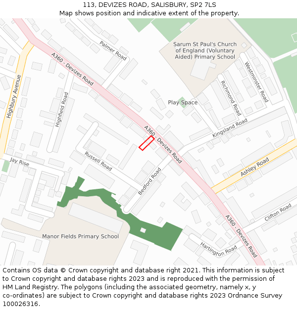 113, DEVIZES ROAD, SALISBURY, SP2 7LS: Location map and indicative extent of plot