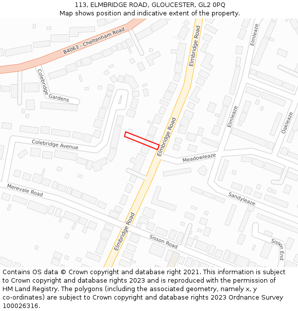 113, ELMBRIDGE ROAD, GLOUCESTER, GL2 0PQ: Location map and indicative extent of plot