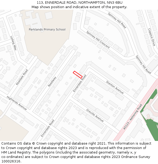 113, ENNERDALE ROAD, NORTHAMPTON, NN3 6BU: Location map and indicative extent of plot